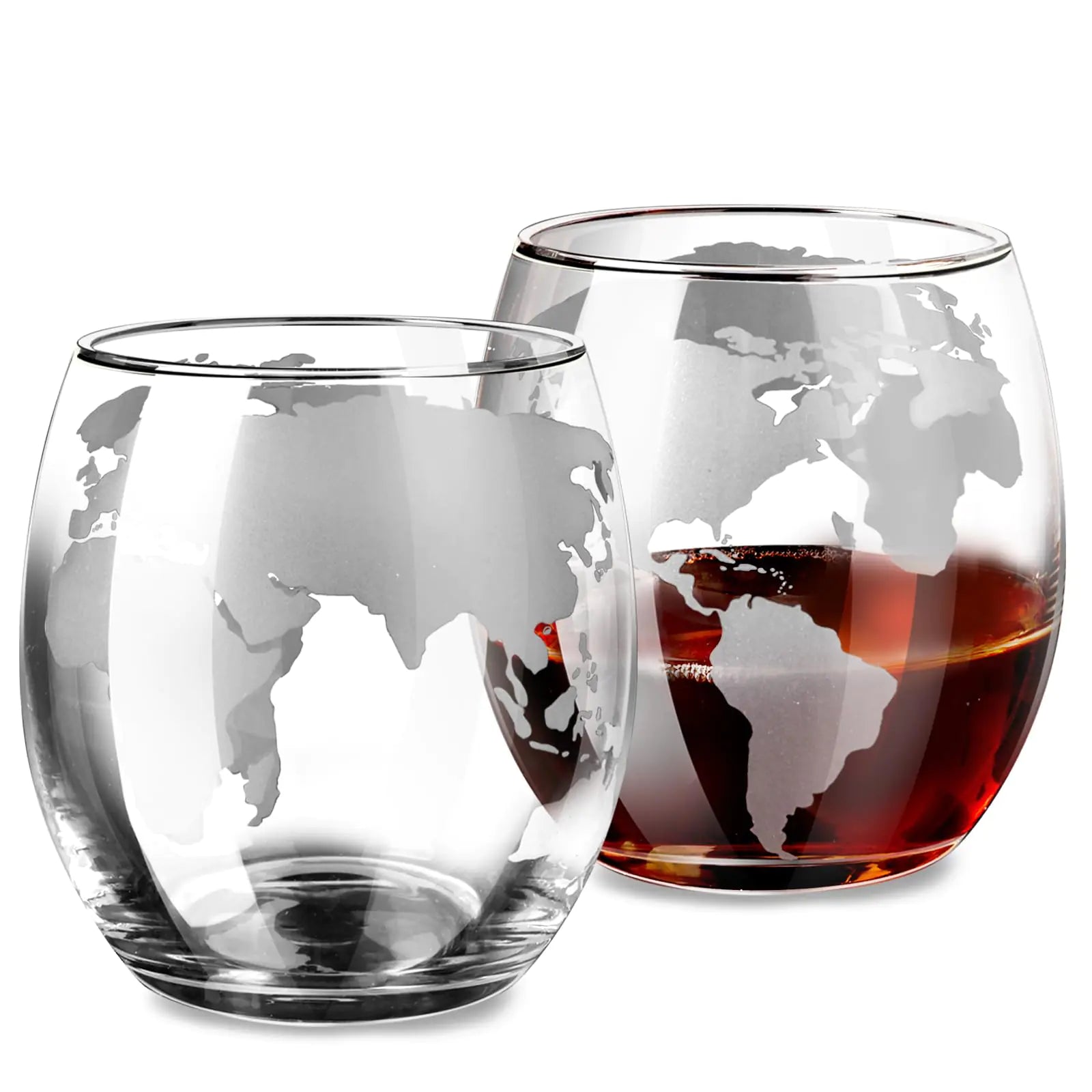 EXQUISITE GLOBE GLASSES ETCHED WITH CONTINENTS OF THE WORLD